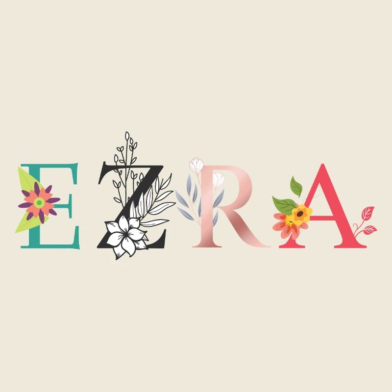 Art du nom EZRA avec fleurs brodées