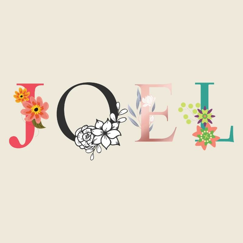 JOEL Art du nom avec des fleurs brodées