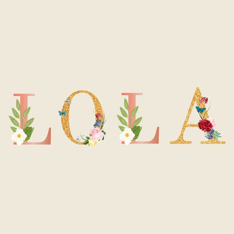 Art du nom LOLA avec des fleurs brodées