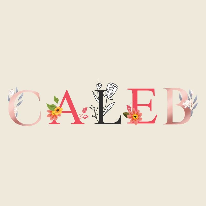 CALEB Name Art With Flowers Embroidered