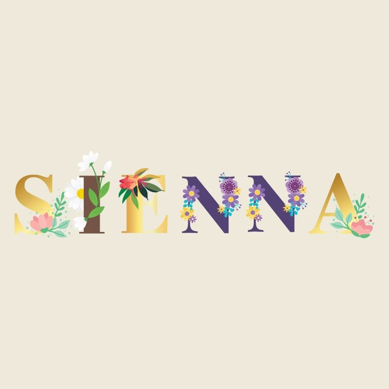 SIENNA Name Art With Flowers Embroidered