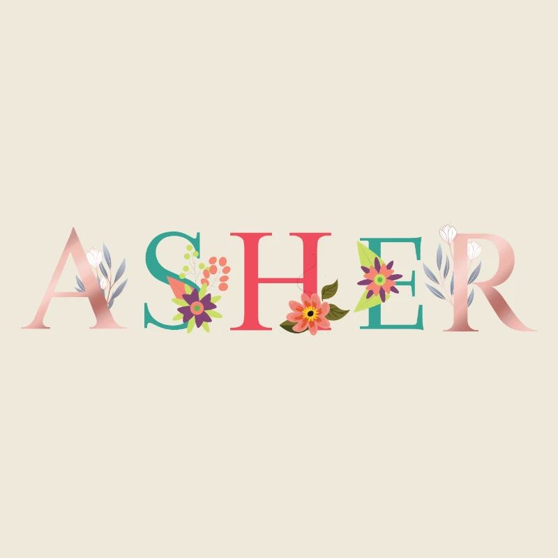 ASHER Namenskunst mit gestickten Blumen