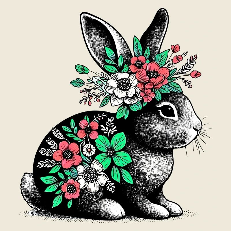 Lapin aux fleurs