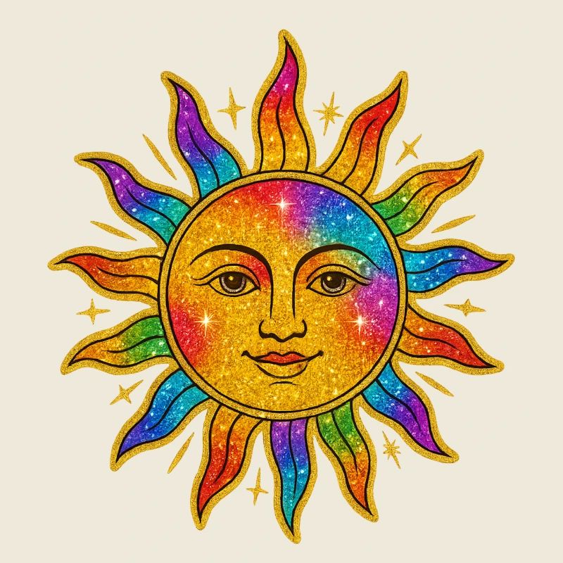Sonne im Regenbogen-Glitzer