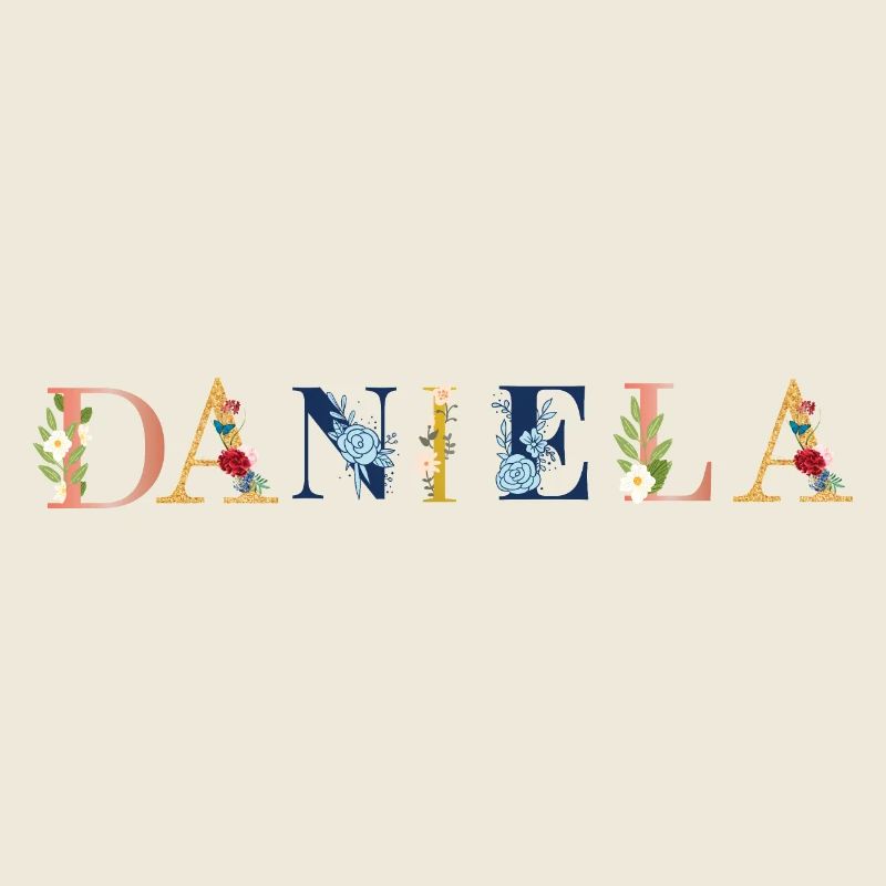 DANIELA Name Art With Flowers Embroidered