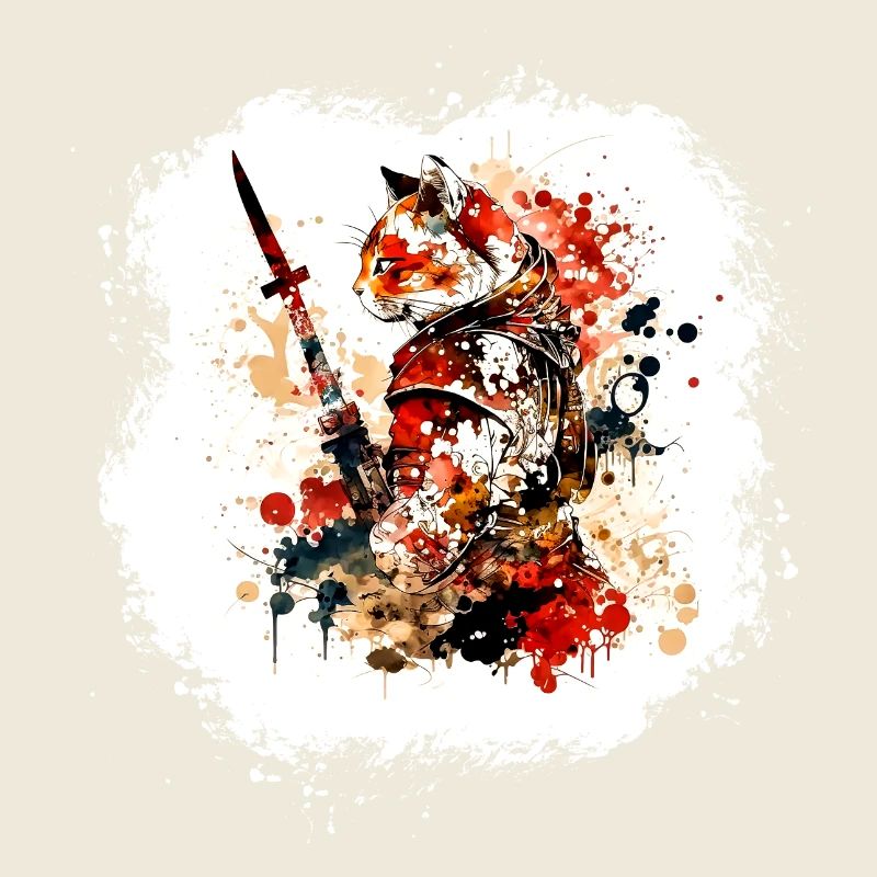 Samurai Cat Red Black