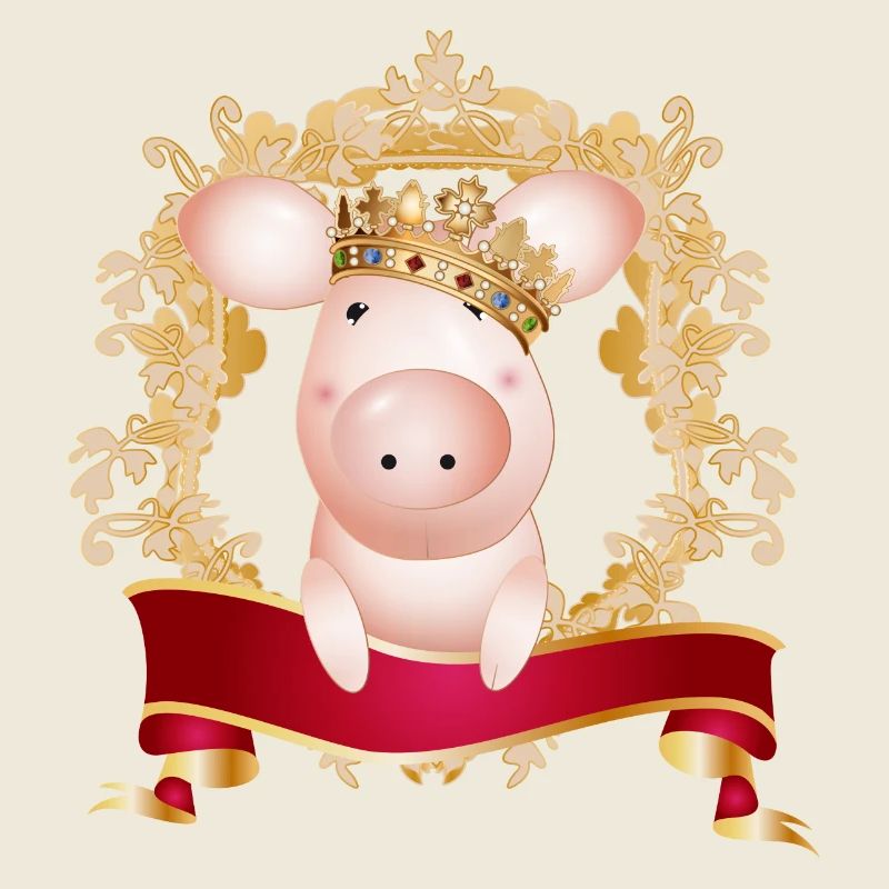 Pig with crown in magnificent frame and banner