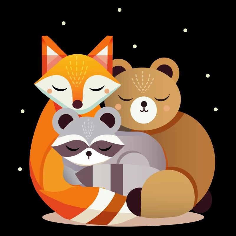Sleeping forest animals – fox, bear and raccoon
