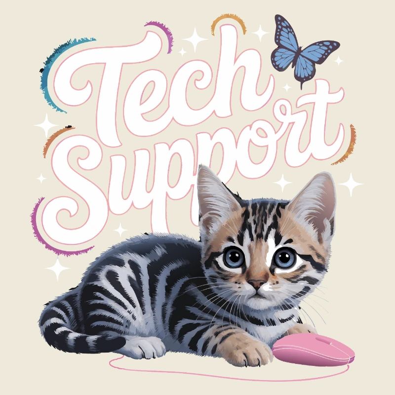 Support technique amusant, chat mignon, informatique ironique