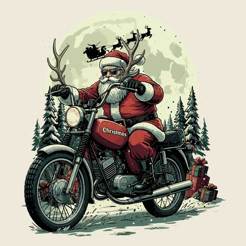 Funny Biker Santa Claus Motorcycle