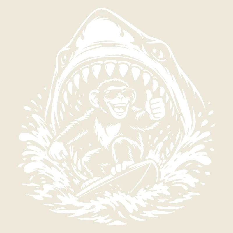 Surfing Monkey in Shark Wave