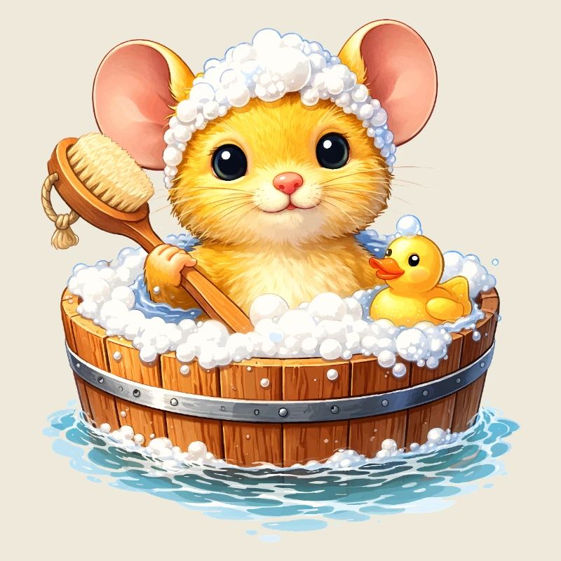 Cute mouse bathing
