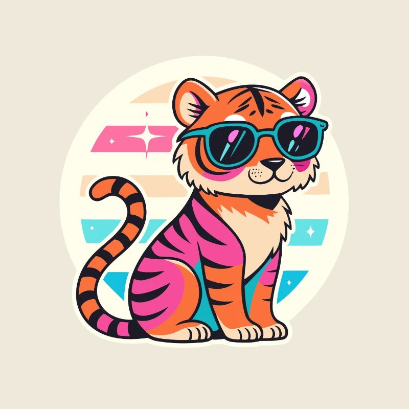 Neon-Tiger mit Retro-Brille