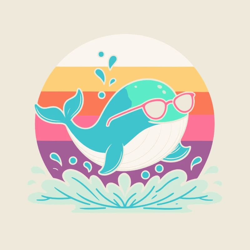Whale Surf Retro Rainbow