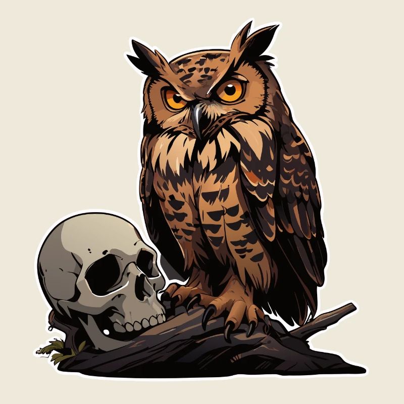 Mystische Eule sitzt auf einem Skull