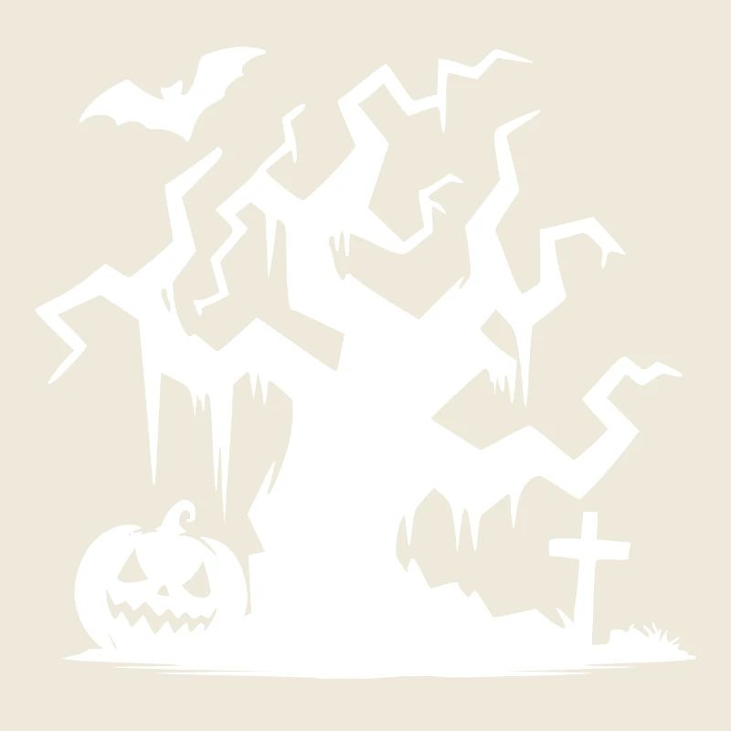 Halloween Haunted Tree with Pumpkin and Bat