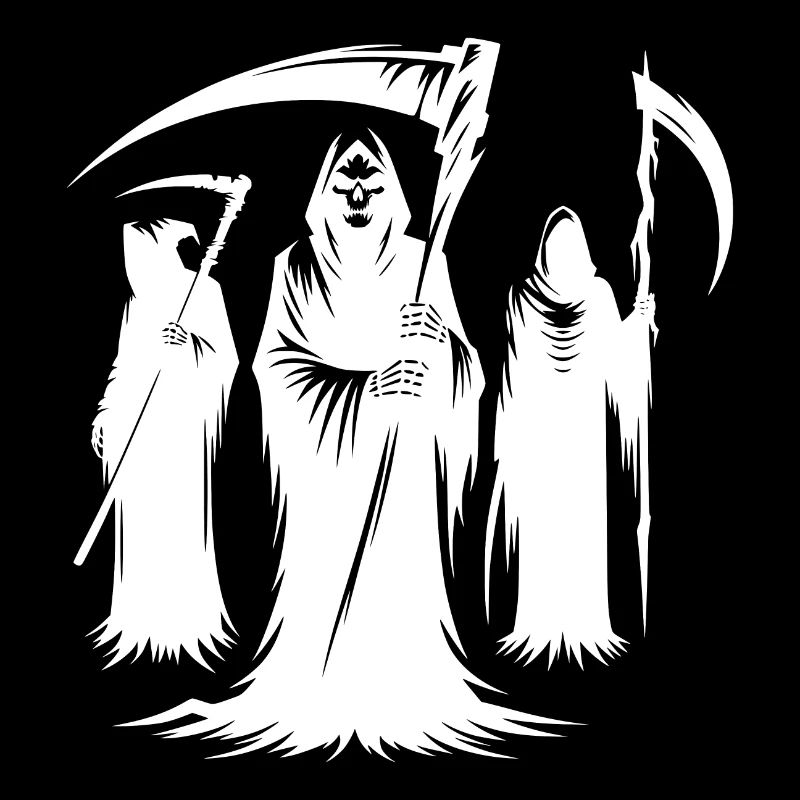 Scary Halloween old figures with scythes