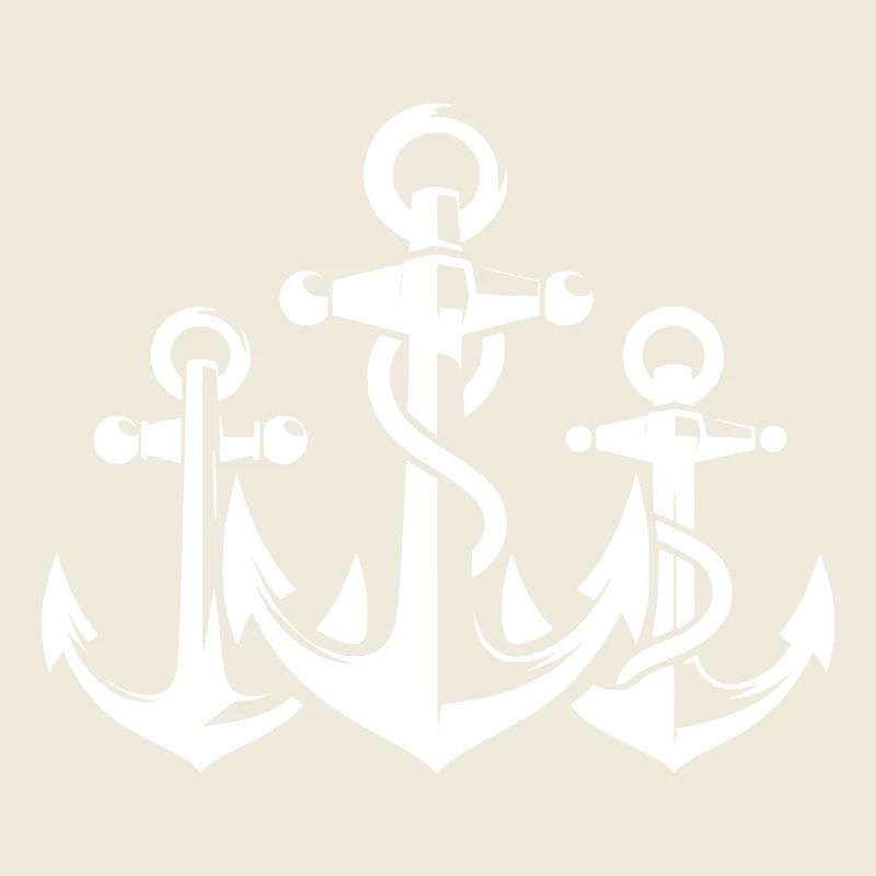 Nautical anchor group with rope around the iron