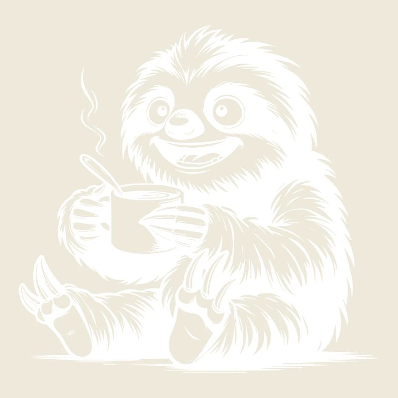 Funny Sloth with Coffee Cup Drawing