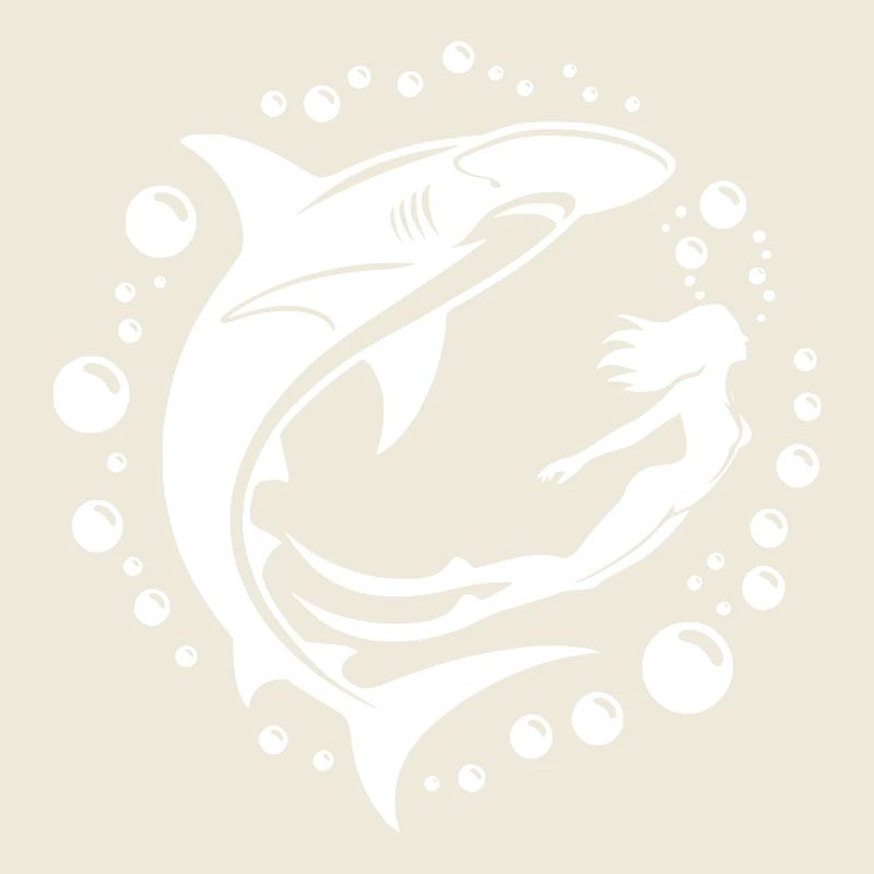 Hammerhead shark and diver dancing underwater