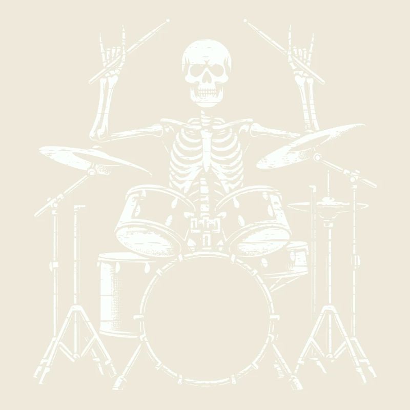 Drummer Skull skeleton on the drum set