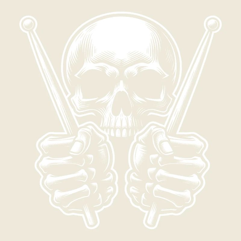 Skull mit Drumsticks in Knochenhänden