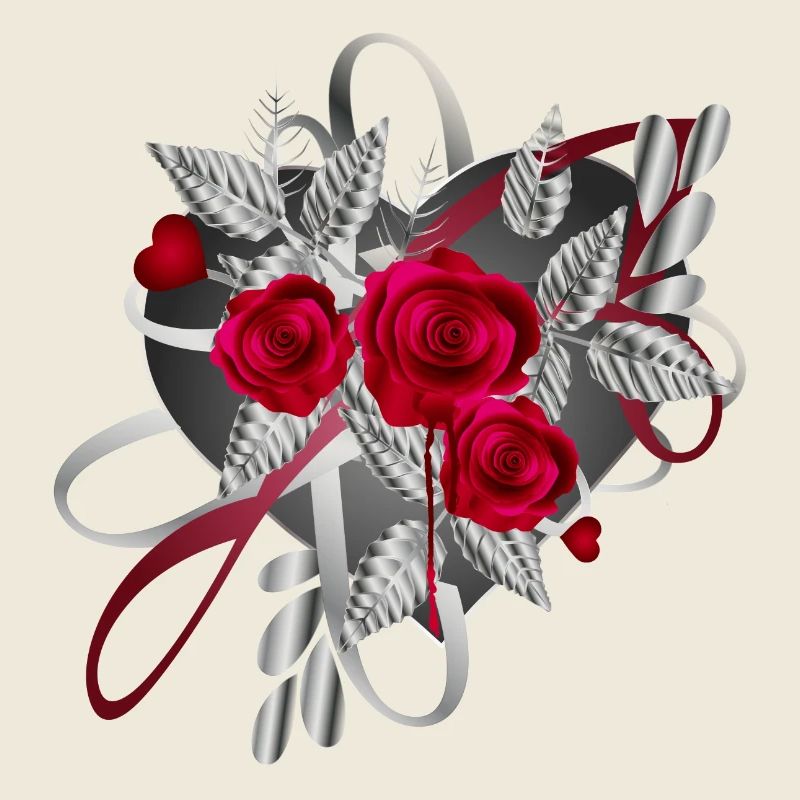 Composition argentée de la Saint-Valentin avec des roses