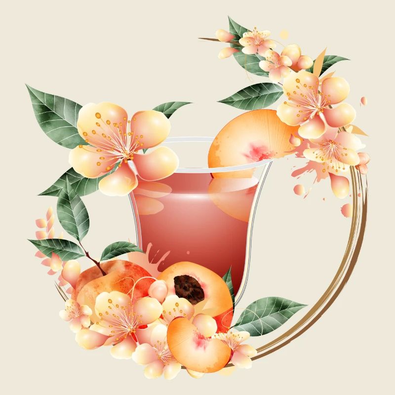 Cocktail with Peach Half & Peach Blossom Wreath
