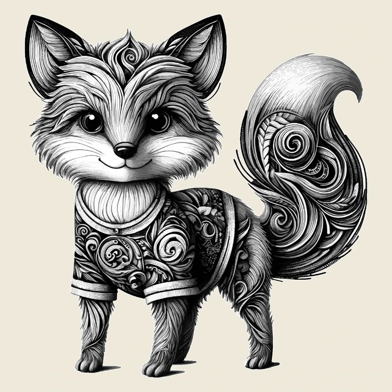 Artfully designed fox in black and white