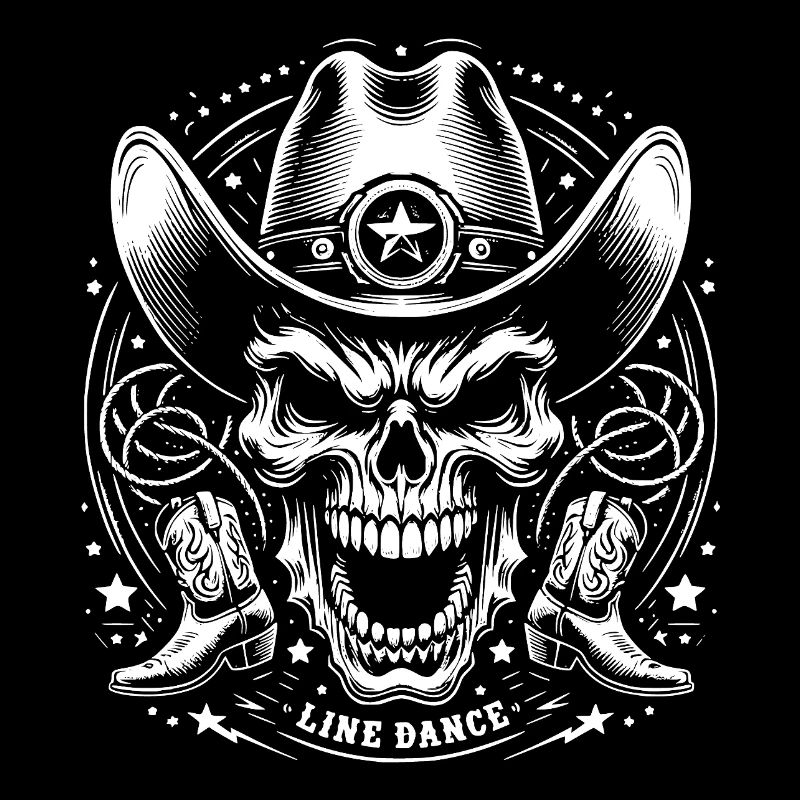 Line Dance Skull with Stetson and Boots and Lasso