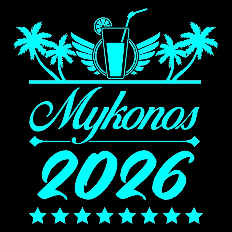 Mykonos 2026 Neon Palm Trees Design