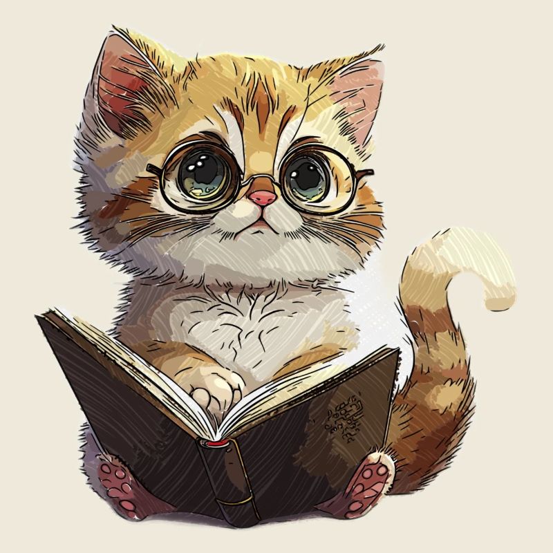 Chaton de lecture avec des lunettes Chat de lecture