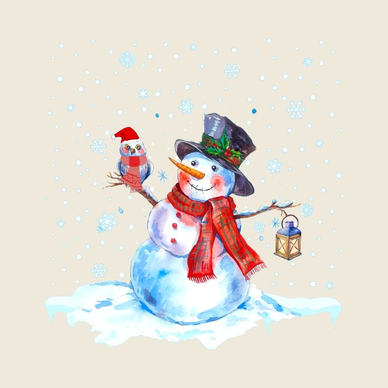 Weihnachten Nostalgie Schneemann mit Eule, Laterne