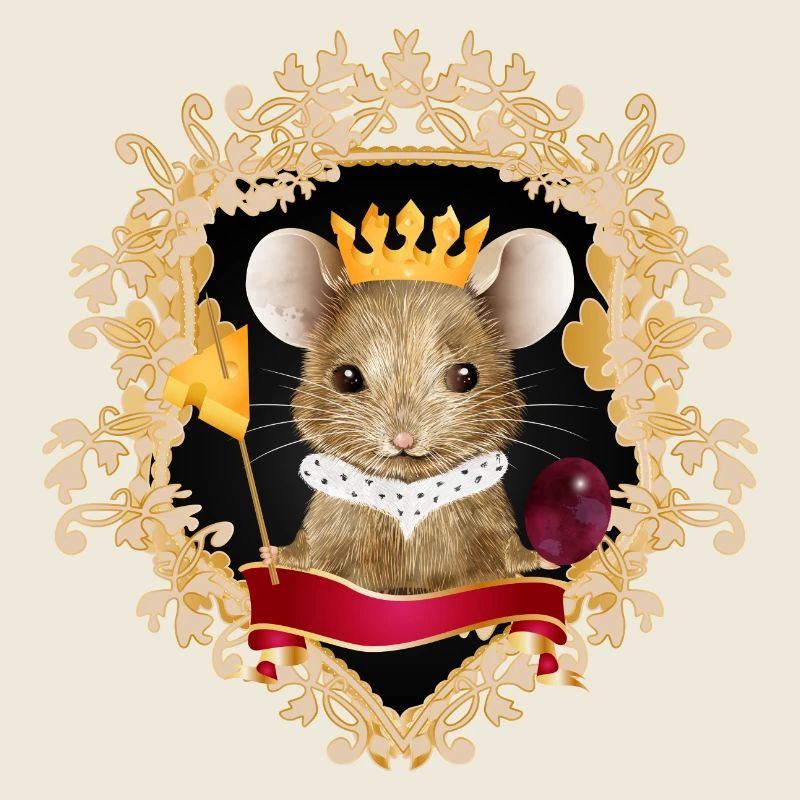 Mouse with cheese crown in royal frame