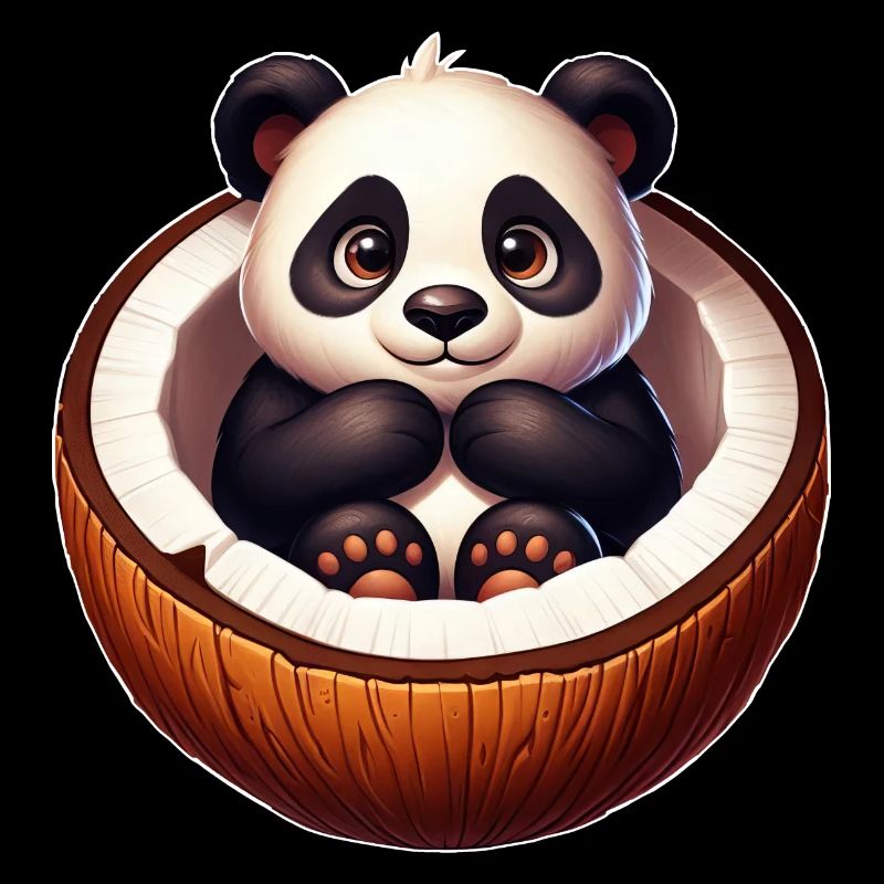 Cute Panda with Coconut Cartoon Summer Fruit
