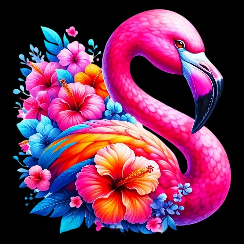 Flamingo decorated with hibiscus flowers