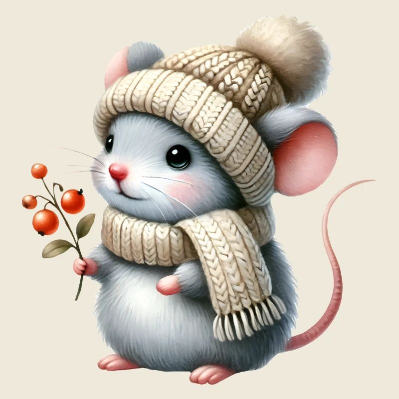 Adorable mouse with a warm knitted hat