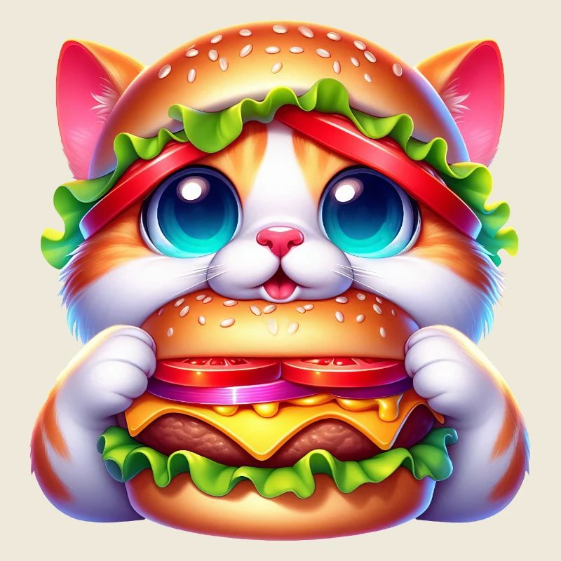 Funny Cat Burger Hat Whimsical Cute Fast Food