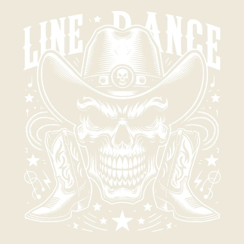 Line Dance Skull with Stetson and Boots and Lasso