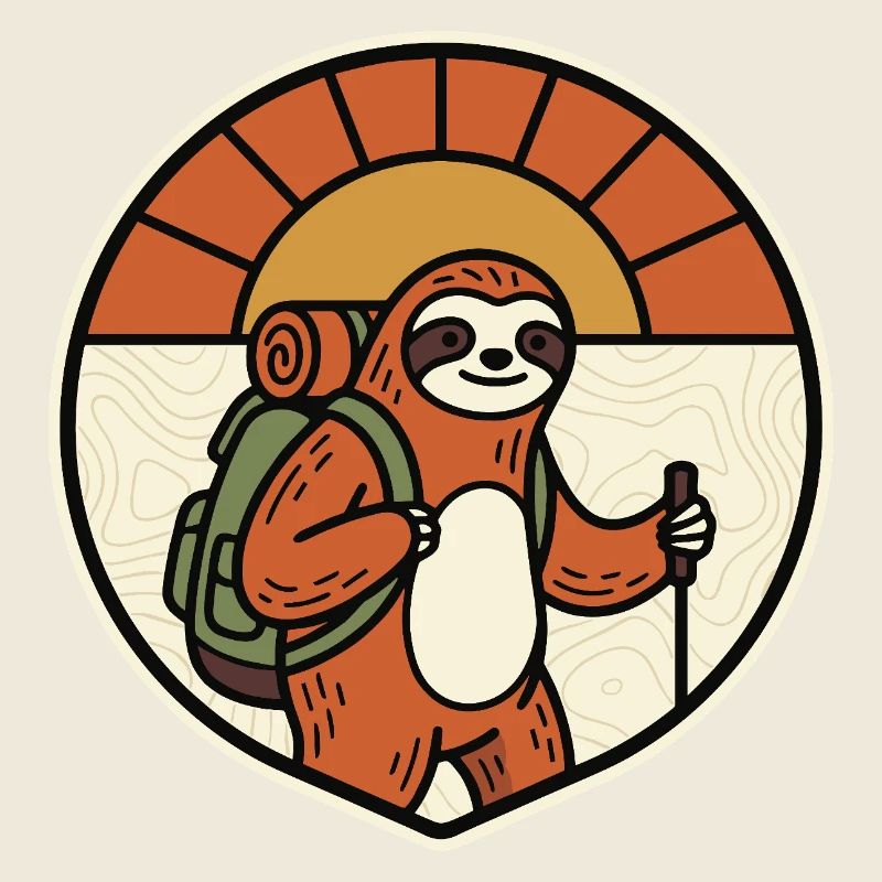 Sloth Hiking Retro Badge Motif