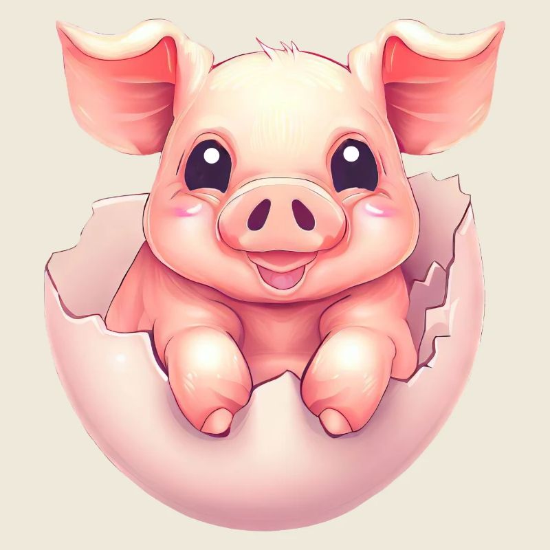 Cute Kawaii Pig in Egg - Eggshell Design