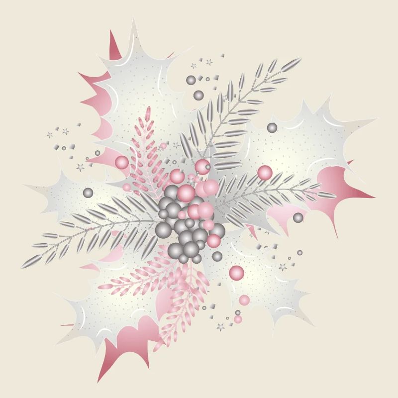 Holly branch in white, silver and dusky pink