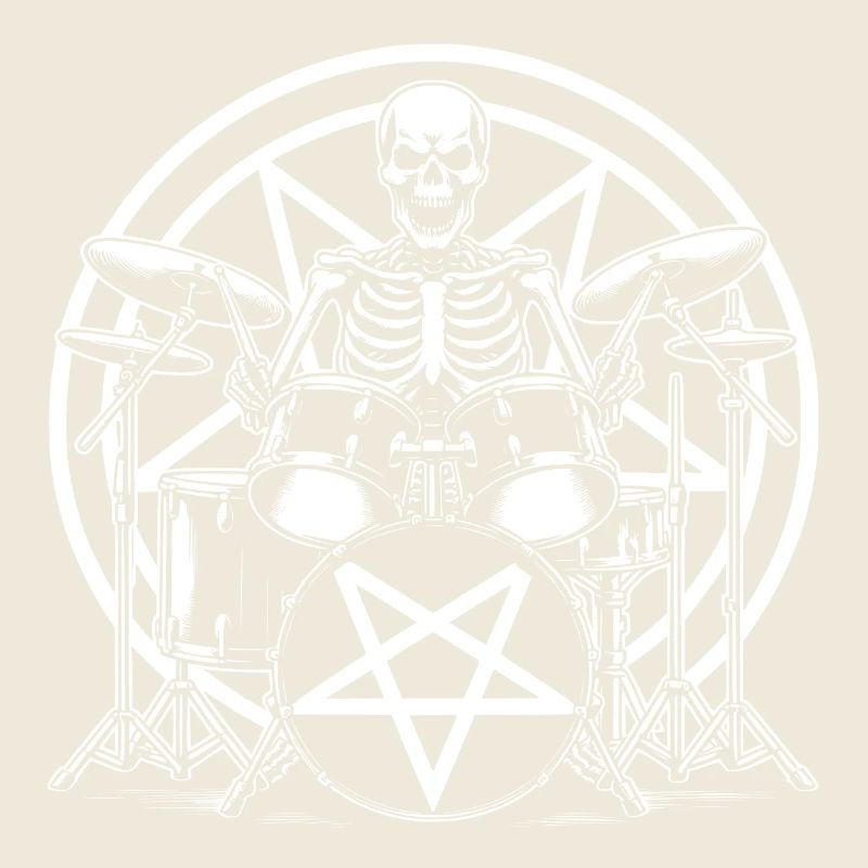 Drummer Skull skeleton on the drum set