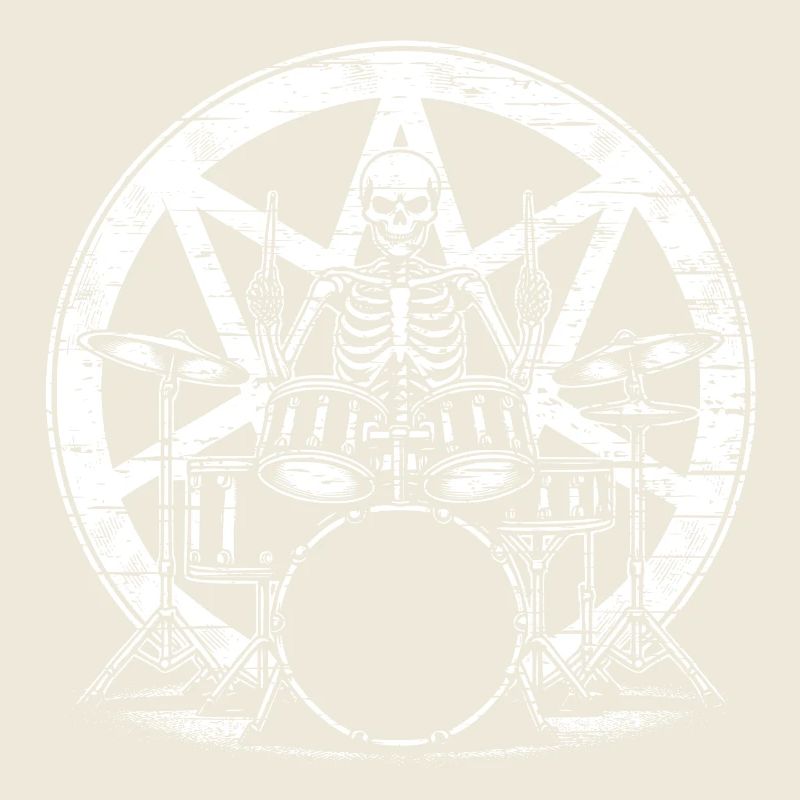 Drummer Skull skeleton on the drum set