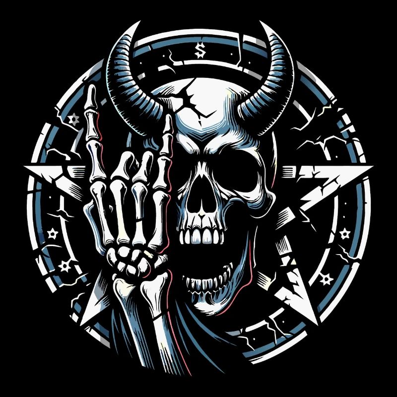 Skull with horns pentagram makes devil horns