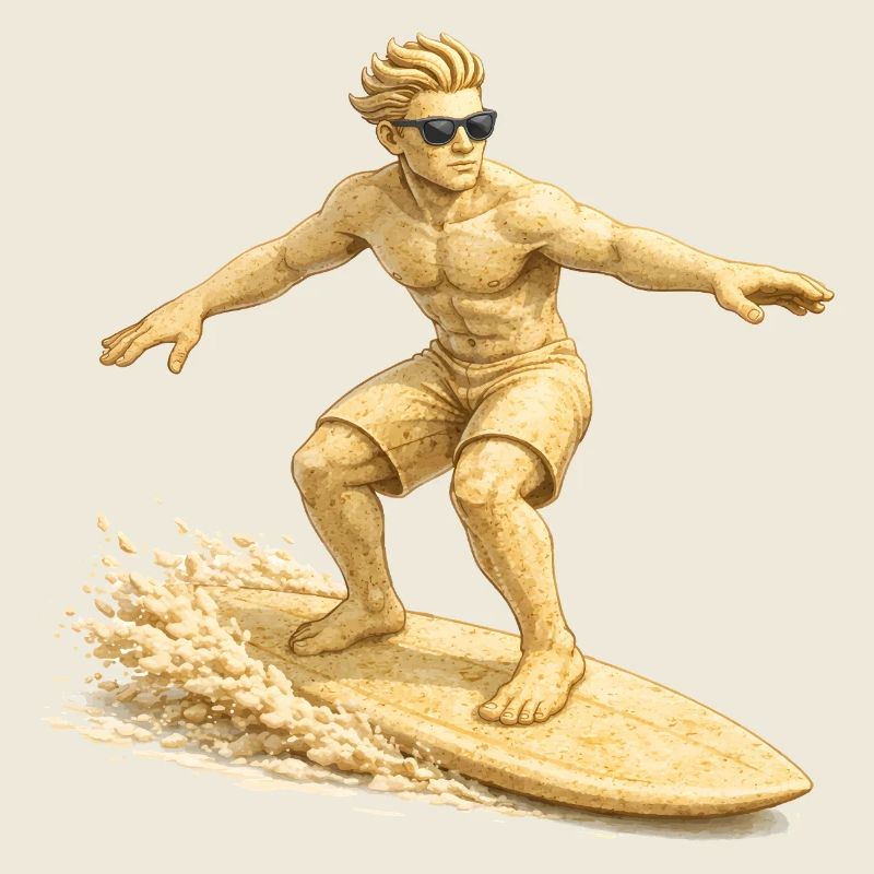 Surfeur de sable sur la planche de surf