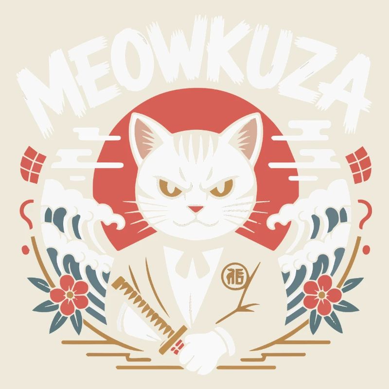 Meowkuza Cat Sword Japan Waves Samurai