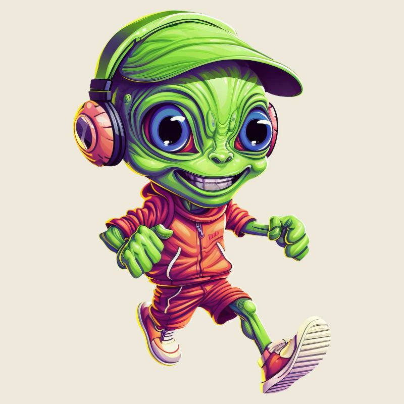 Grüner Alien Jogger mit Kopfhörer