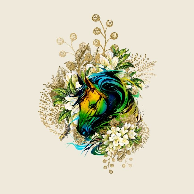 Wunderschönes buntes Pferd mit Blumen,