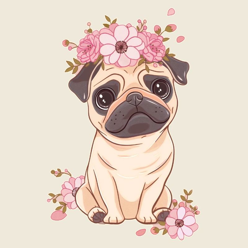 Mops mit Blumen